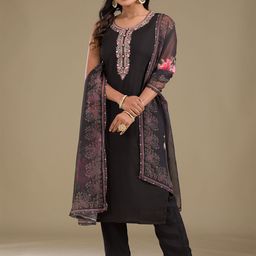 Koskii Women Floral Embroidered Straight Kurta with Trousers & With Dupatta-image-35
