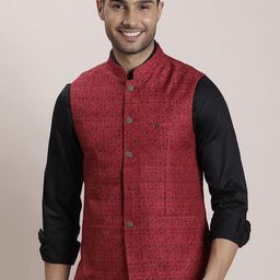 Turtle Printed Slim-Fit Nehru Jackets-picture-20