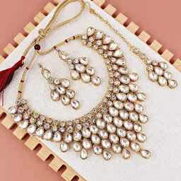 LUCKY JEWELLERY Gold-Plated Stone-Studded Details Jewellery Set-44
