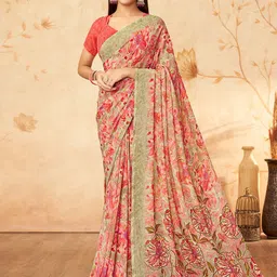 Mitera Floral Poly Georgette Saree-image-87