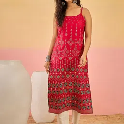Sangria Geometric Printed Straight Kurta-56
