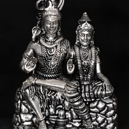 Exotic India Silver-Toned Lord Shivaparvathi Religious Brass Idol Showpiece-image-4