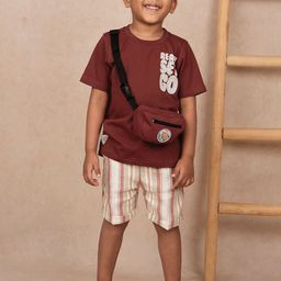 LITTLE COLLARS Boys Printed Short Sleeves Pure Cotton T-shirt With Shorts-image-76