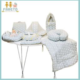 Fareto Infants Grey & White Printed Cotton Baby Bed Set-0