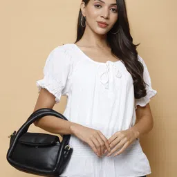 250 DESIGNS Women Solid Tie-Up Neck Cotton Top-picture-44