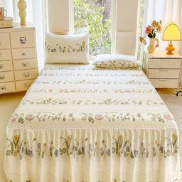 JC HOME Beige & Green Floral 140 TC King Bedsheet with 2 Pillow Covers-picture-37