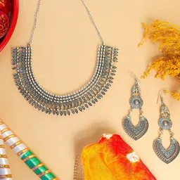 VIRAASI Oxidised Jewellery Set With Dandiya & Dupatta Pooja Thali-picture-13