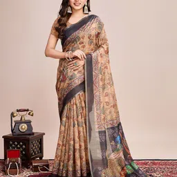 LeeliPeeri Designer Floral Linen Blend Saree-image-9