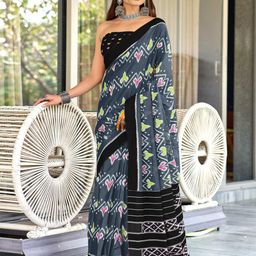 PEENGAX Ethnic Motifs Pure Cotton Block Print Saree-image-52