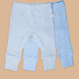 Ohmybebe Infant Girls Pack Of 2 Striped Pure Organic Cotton Mid-Rise Ankle-Length Leggings-30