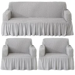 HOKIPO Ash Grey Solid 5 Seater Fully Covered Stretchable Sofa Cover-image-10