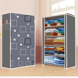 5 Shelf Foldable Collapsible Wardrobe Storage Organizer Almirah Cloth Rack PVC Collapsible Wardrobe-image-43