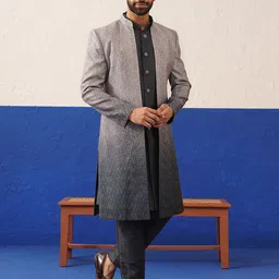 TheEthnic.Co Men Maroon Gradient Front Open Sherwani Set-image-34
