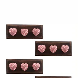 Indianshelf 4-Pcs Pink & Cream Coloured Printed 3 Holder Wooden Wall Hooks-12