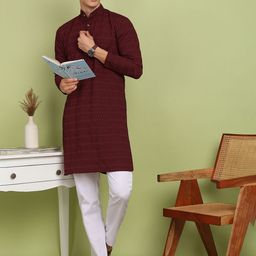 FUBAR Geometric Woven Design Band Collar Straight Kurta-picture-31