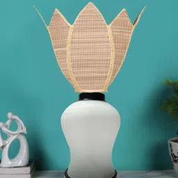 Devansh Beige Textured Glass Traditional Abstract Shaped Table Lamp-0