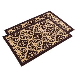 Kuber Industries 2-Pcs Brown & Beige Floral Rectangular Anti-Skid Doormats-73