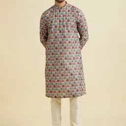 Manyavar Floral Printed Mandarin Collar Straight Kurta With Pyjama-image-85