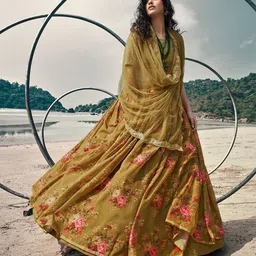 ODETTE Embroidered Sequinned Organza Semi-Stitched Lehenga & Blouse With Dupatta-picture-19