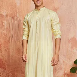 VASTRAMAY Striped Embroidered Mandarin Collar Sequnnied Jacquard Straight Kurta-picture-18