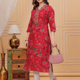 TOULIN Women Printed Yoke Design Pure Cotton Calf Length Straight Kurta-20