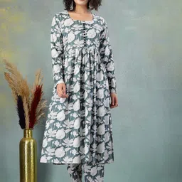 SUNEKH Women Floral Printed Cotton Kurta with Trousers-picture-41