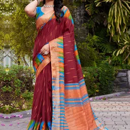 KALINI Women Woven Design Zari Abstract Print Saree Bomkai silk Saree-picture-9
