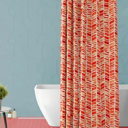 ArtzFolio Off White & Orange-Coloured Geometric Printed Waterproof Shower Curtain-image-89