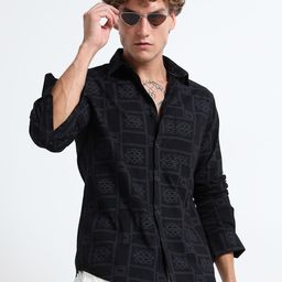 MARTIN SMITH Geometric Printed Long Sleeves Cotton Shirt-image-14