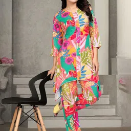 APNISHA V-Neck Printed Top With Trousers-image-99