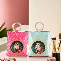 Kuber Industries 2 Pieces Maharani Printed Silk Zip & Handle Clutches-picture-30