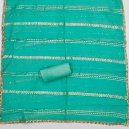KALINI Teal Chanderi Butti Silk Embroiderd & Coding Work Unstitched Dress Material image 3