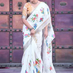 Mitera Floral Printed Zari Pure Cotton Saree-image-73
