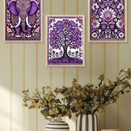 Kotart White & Purple 3 Pieces Printed Wooden Wall Arts-picture-14