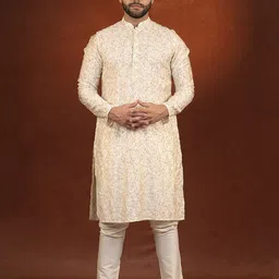 TheEthnic.Co Floral Embroidered Sequinned Pure Cotton Straight Kurta with Pyjamas-image-52