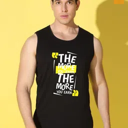 WOOSTRO Pack Of 2 Printed Cotton Gym Vests VWS26(MORE BLACK)(PLAIN MUSTARD)-image-94