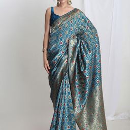 Janasya Ethnic Motifs Woven Design Zari Banarasi Saree-image-82