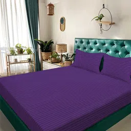 KLOTTHE Purple Striped 300 TC King Bedsheet with 2 Pillow Covers-picture-34