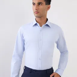 Raymond Slim Fit Geometric Self Design Semicutaway Collar Pure Cotton Formal Shirt-image-94