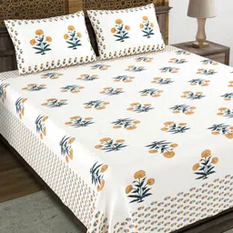 Sangria White Floral 210 TC Cotton King Bedsheet Set With 2 Pillow Covers- 2.7 m x 2.2 m-image-57