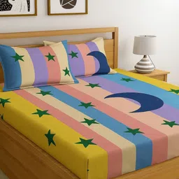 INDHOME LIFE Kids Blue & Pink Striped Cotton 220 TC King Bedsheet Set 1.98 m x 1.82 m-picture-37