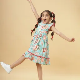 TeenTrums Girls Floral Printed Flutter Sleeves Fit & Flare Dress-picture-8