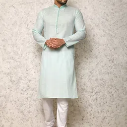 RANAK Men Solid Self Design Regular Straight Above Knee Pure Cotton Kurta Set-picture-6