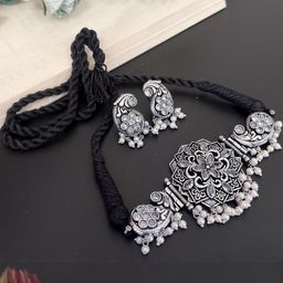 Arch gallery German Silver Plated Beaded Oxidised Jewellery Set-image-14
