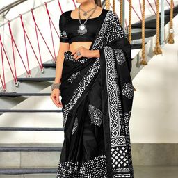 Suha Black Pure Cotton Printed Block Print Sarees-picture-22