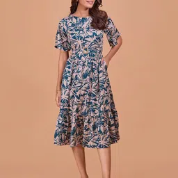 Fashfun Floral Print Bell Sleeve Fit & Flare Midi Dress-image-54