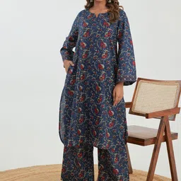 AUTUMN LANE Samragi Floral Printed Pure Cotton Kurta With Palazzos-picture-57