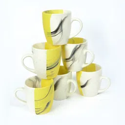 FABINALIV Yellow & Cream-Coloured Printed Ceramic Matte Cups Set of Cups and Mugs image 2