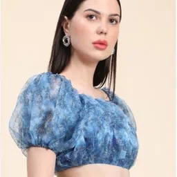 Rujave Abstract Printed Puff Sleeve Blouson Crop Top image 4