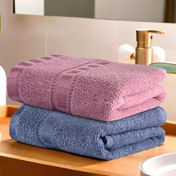 Kuber Industries Blue & Pink 2 Pieces Cotton 225 GSM Anti Bacterial Face Towels-26